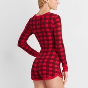 Gingham long sleeve pajama romper